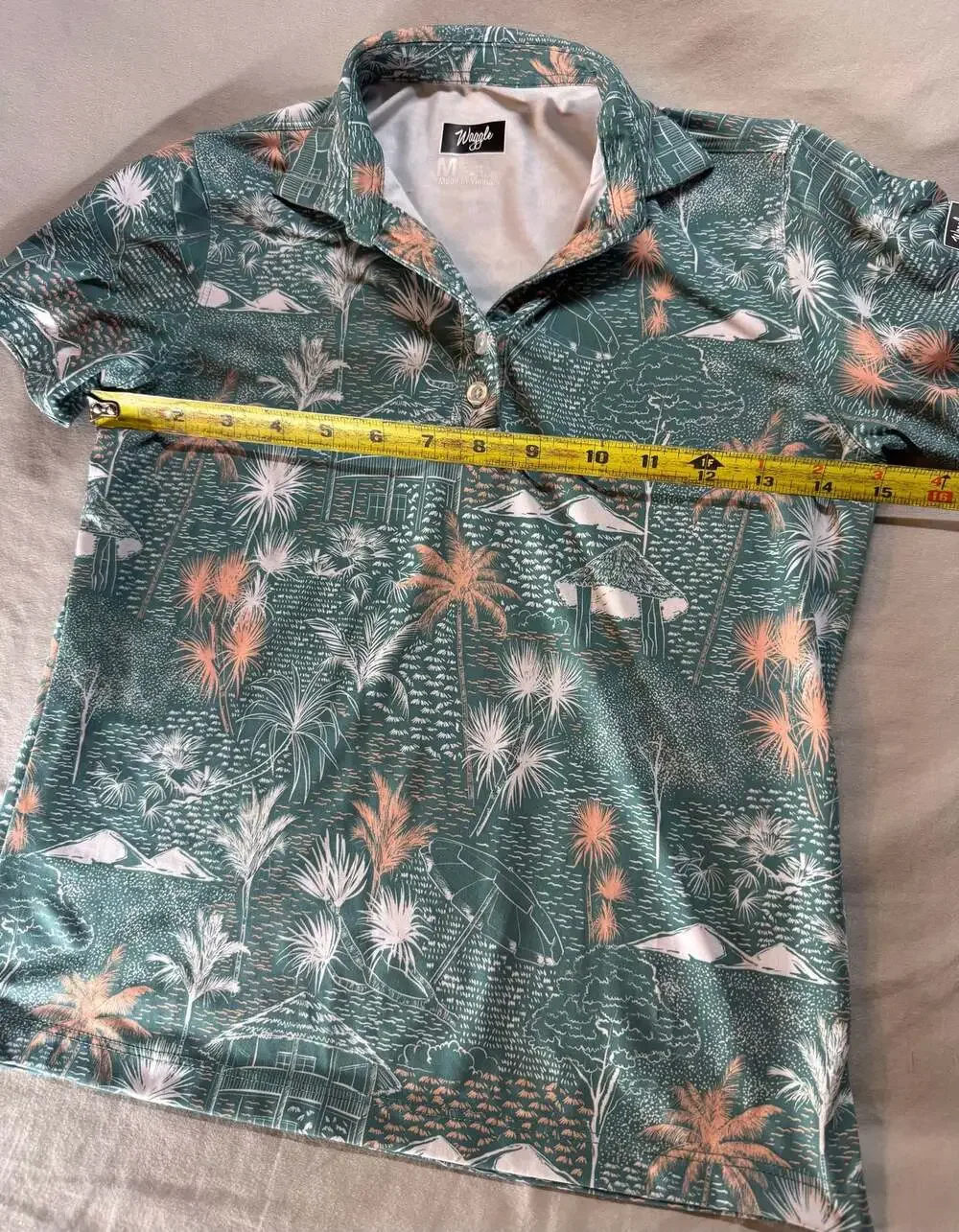 Waggle Golf Polo Shirt Mens Size M Tropical Palm Print Performance - Picture 5 of 6